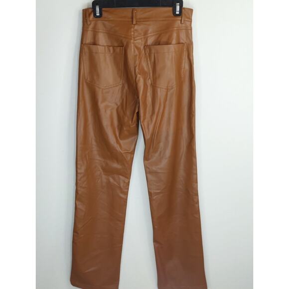 Zara Dark Camel‎ Mom Fit Pants Women's Medium Brown Faux Leather High Waist - Picture 10 of 13